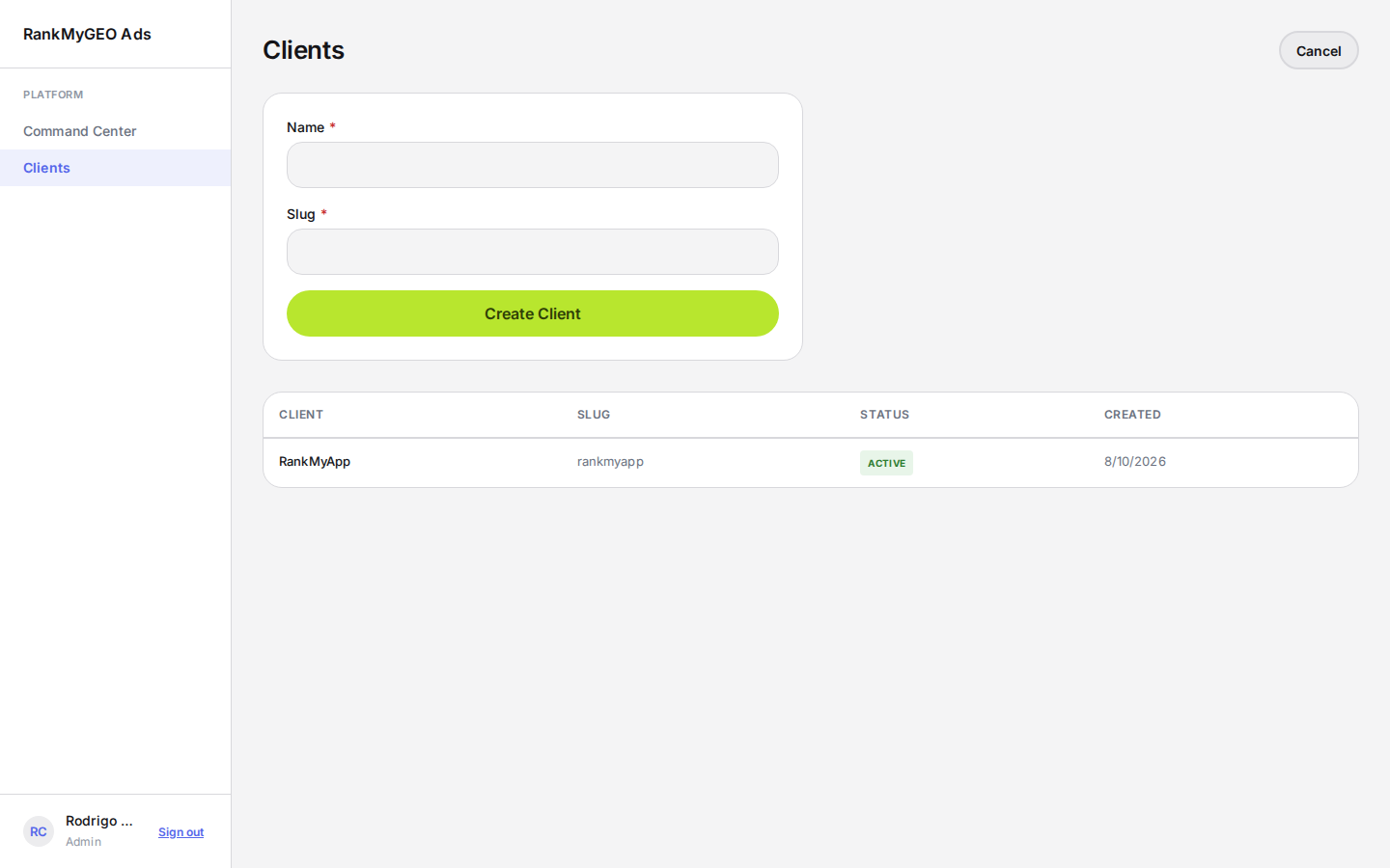 New Client form